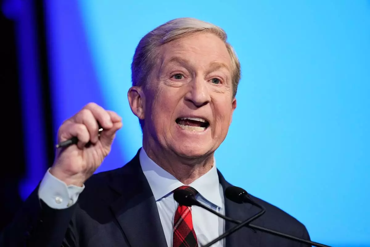 Tom Steyer speaks during a California gubernatorial debate hosted by CBS Bay Area and the San Francisco Examiner in San Francisco, Thursday, May 14, 2026. (AP Photo/Godofredo A. Vásquez, Pool)