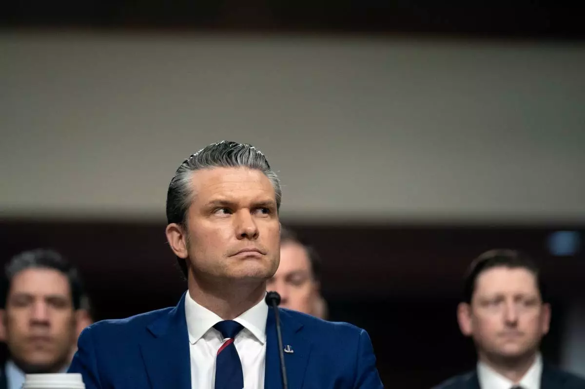 Secretary of Defense Pete Hegseth testifies before the Senate Armed Services Committee, on Capitol Hill, in Washington, Thursday, April 30, 2026. (AP Photo/Cliff Owen)