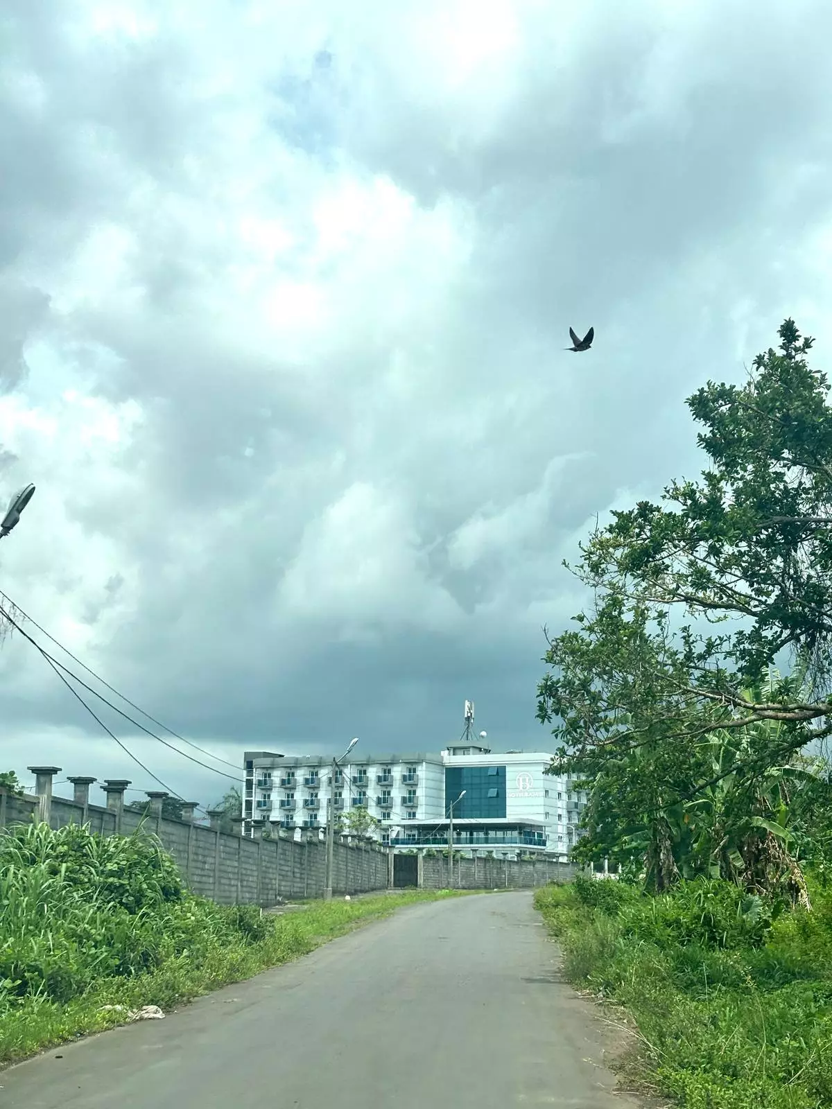 A view of Bamy Hotel where migrants are held in Malabo, Equatorial Guinea, Wednesday, May 13, 2026. (AP Photo/Monika Pronczuk)