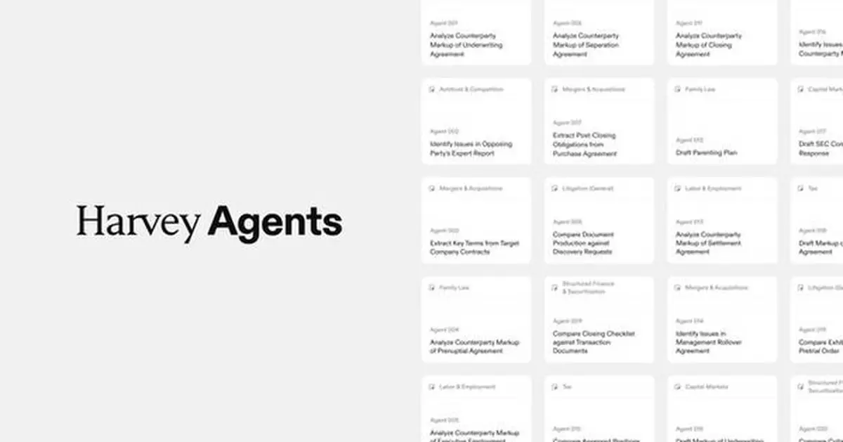 Built by Lawyers, Tailored by You: Harvey Launches Purpose-Built Legal Agents Across Every Major Practice Area