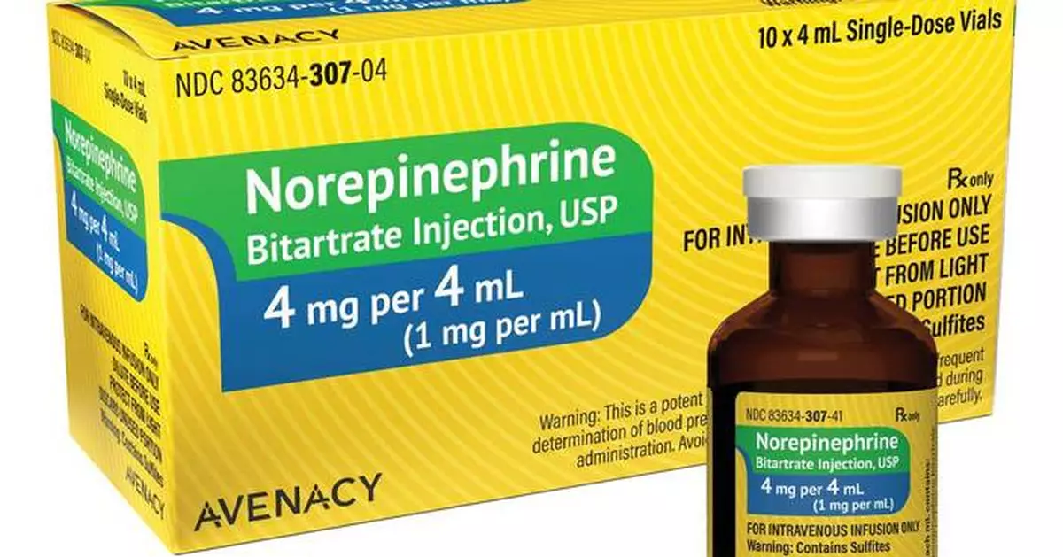 Avenacy Announces Launch of Norepinephrine Bitartrate Injection, USP in the U.S. Market