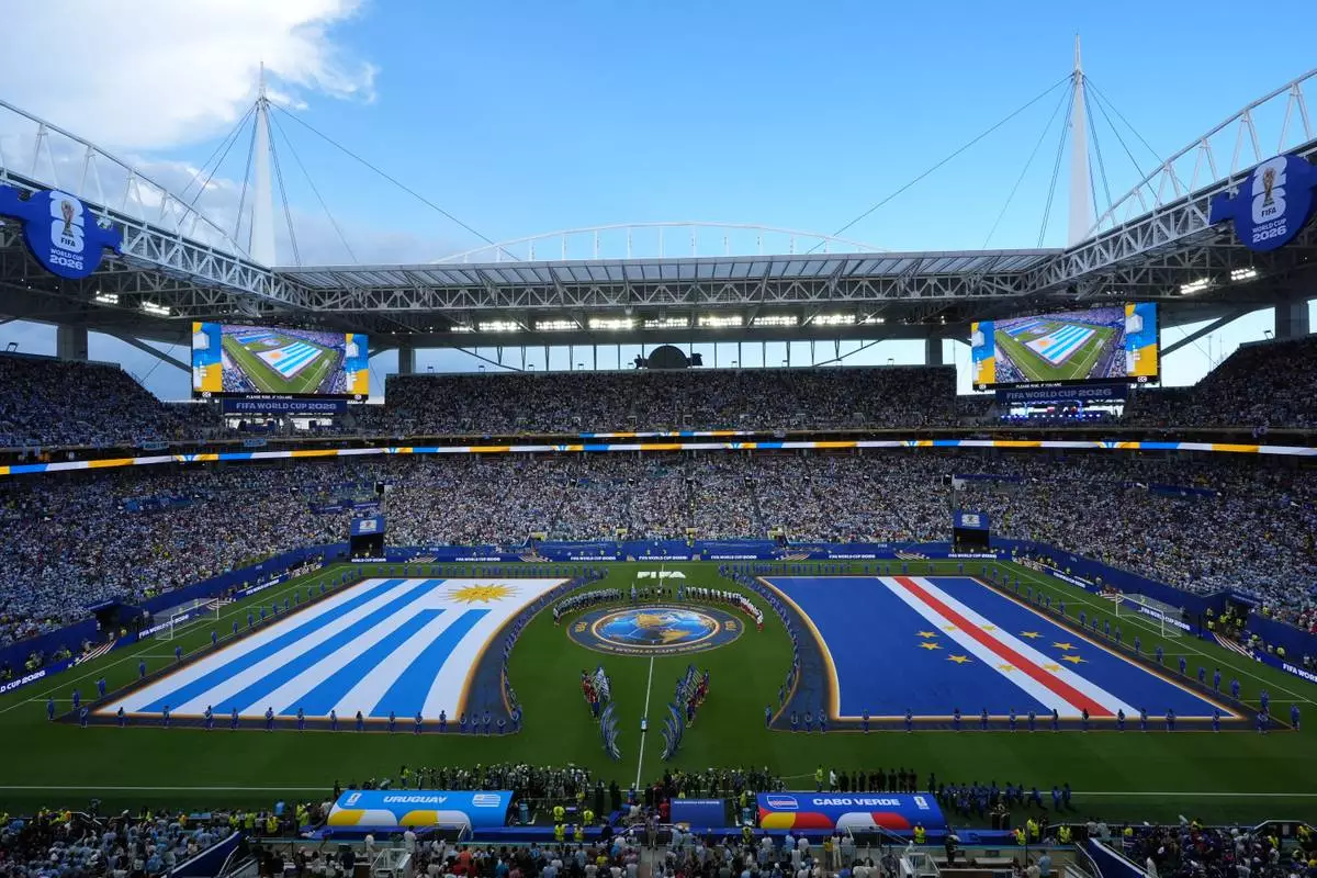 A general view before the World Cup Group H soccer match between Uruguay and Cape Verde in Miami Gardens, Fla., Sunday, June 21, 2026. (AP Photo/Marta Lavandier)