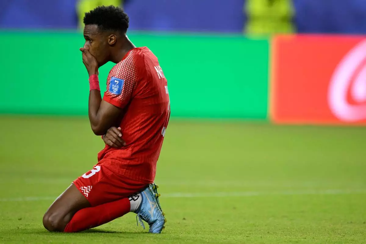 Jordan's Abdallah Nasib reacts at the end of the World Cup Group J soccer match against Algeria in Santa Clara, Calif., near San Francisco, Monday, June 22, 2026. (AP Photo/Eakin Howard)
