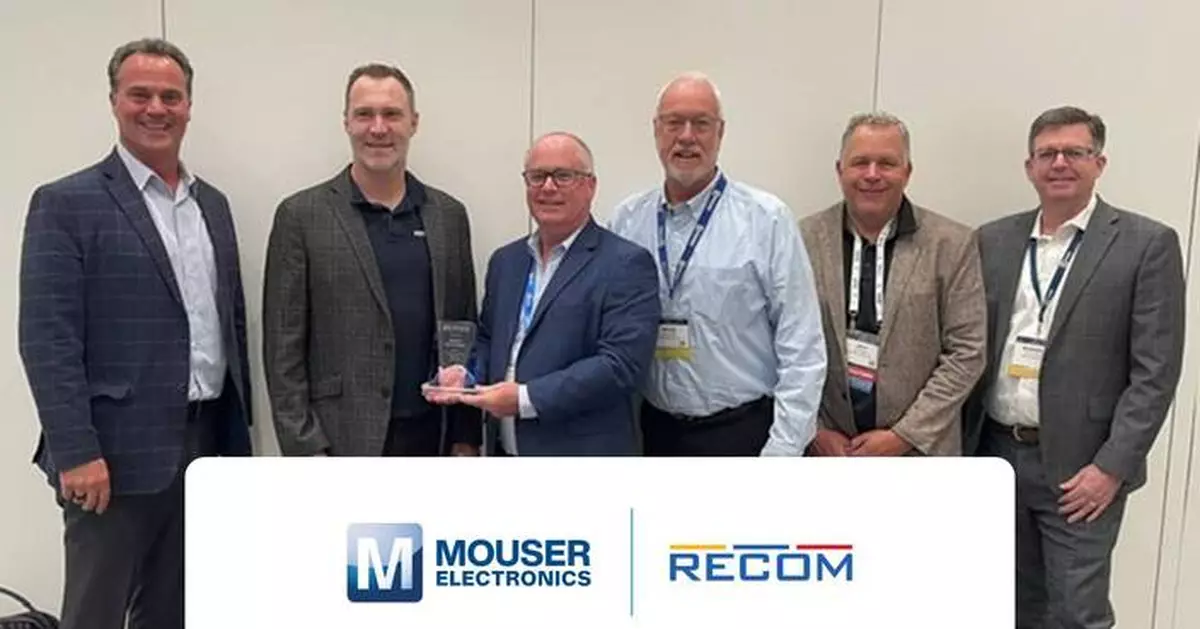 Mouser Electronics Awarded 2025 High Service Distributor of the Year by RECOM Power