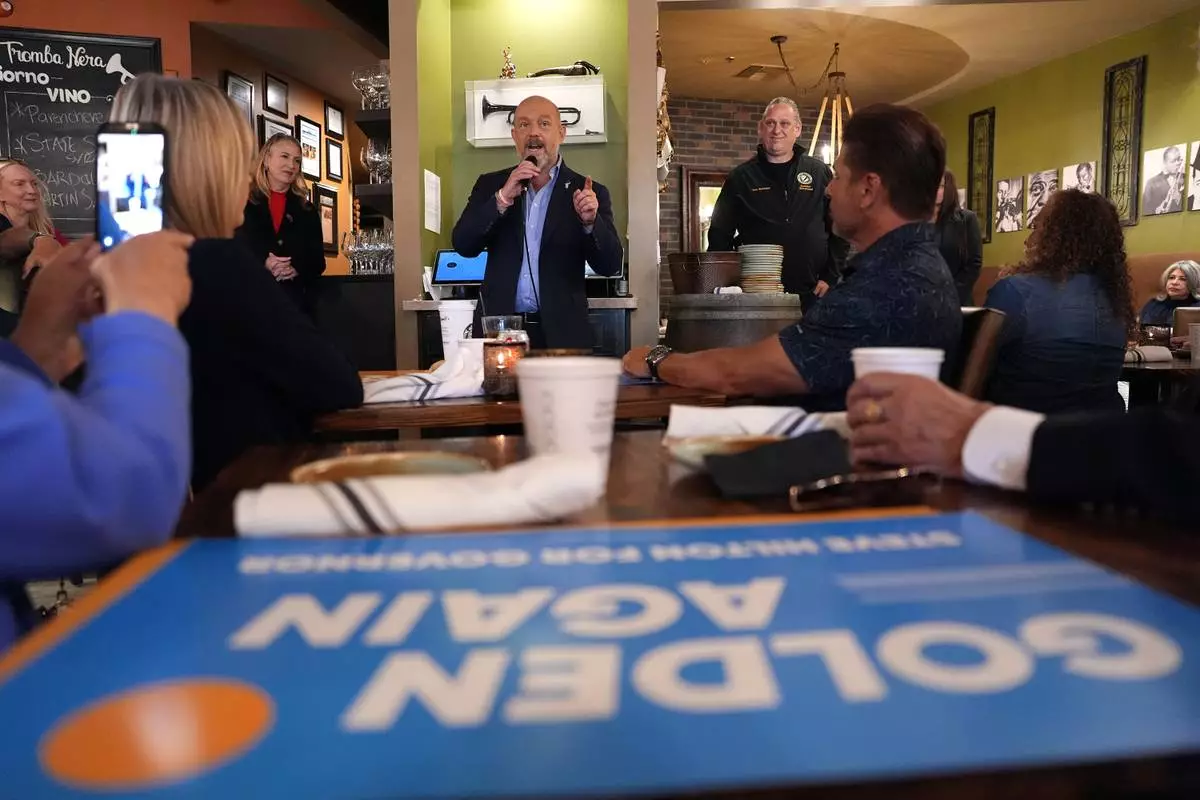 California Republican gubernatorial candidate Steve Hilton addresses supporters during a final Election Day campaign event Tuesday, June 2, 2026, in Huntington Beach, Calif. (AP Photo/Scott Strazzante)