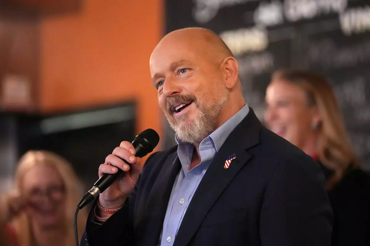California Republican gubernatorial candidate Steve Hilton addresses supporters during a final Election Day campaign event Tuesday, June 2, 2026, in Huntington Beach, Calif. (AP Photo/Scott Strazzante)