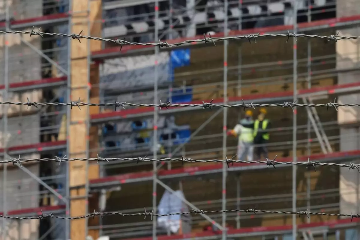 A view of the construction site of the new U.S. Consulate in Milan, Italy, Monday, June 8, 2026, which is under investigation for alleged exploitative labor practices. (AP Photo/Antonio Calanni)