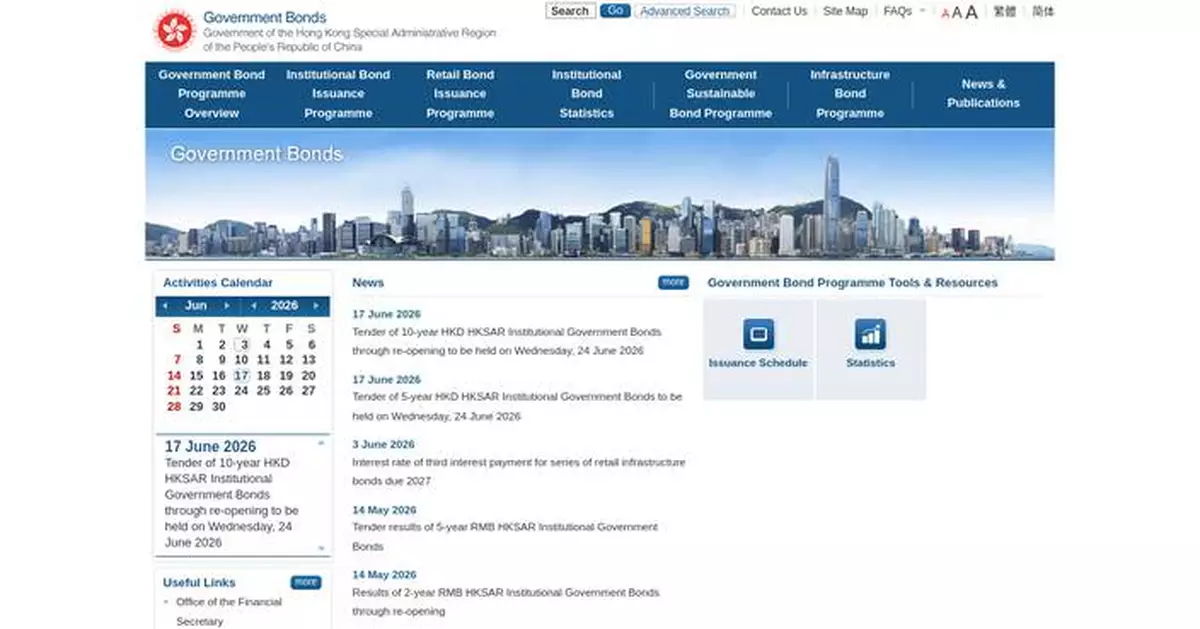 HKMA Announces Tender for HK$1.75 Billion 5-Year Government Bonds on June 24, 2026