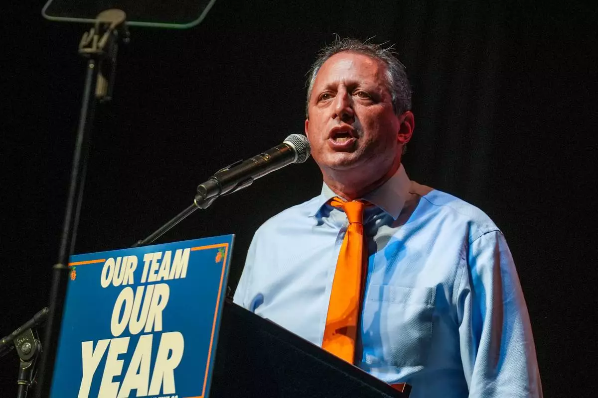 Democratic congressional candidate Brad Lander speaks during a Get Out The Vote rally ahead of New York's primary election, Thursday, June 18, 2026, in the Brooklyn borough of New York. (AP Photo/Ryan Murphy)