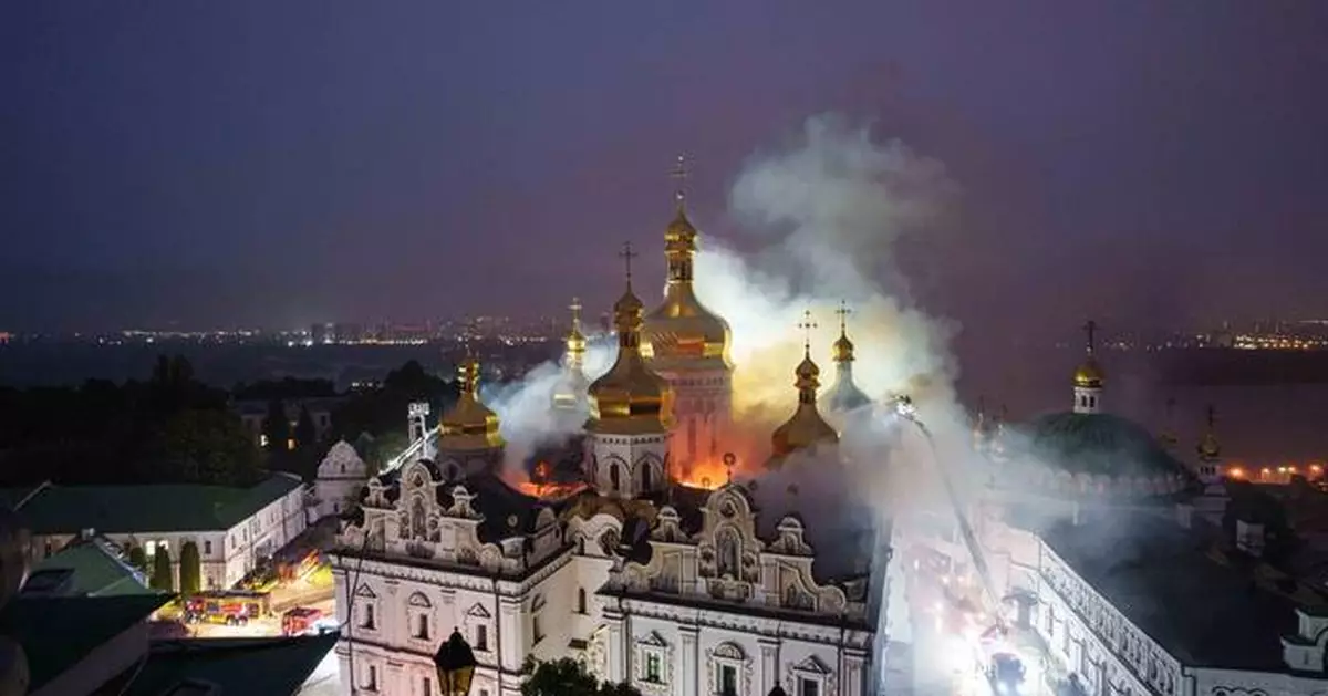 Large-scale Russian attack sparks fire at historic monastery and other sites in Ukraine, in photos