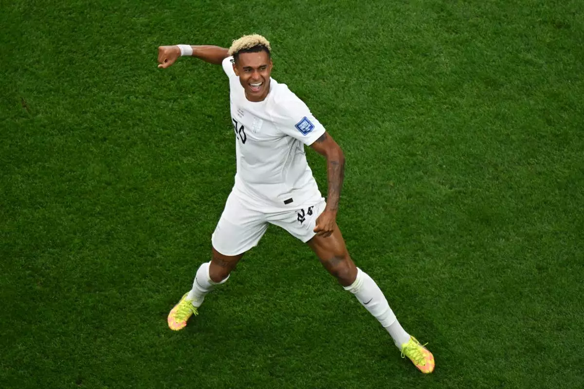 Norway's Antonio Nusa (20) celebrates after scoring during the World Cup round of 32 soccer match between Ivory Coast and Norway in Arlington, Texas, near Dallas, Tuesday, June 30, 2026. (AP Photo/Jessica Tobias)