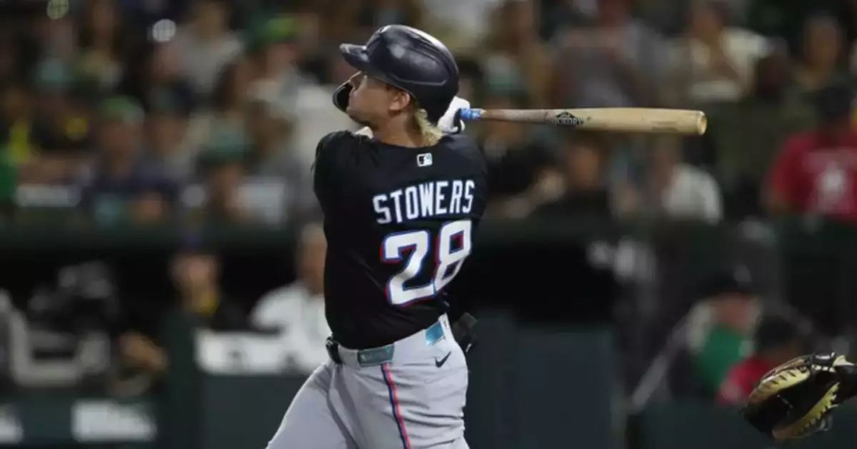 Stowers hits 2 of the Marlins' 5 HRs in a 12-5 win over the A's