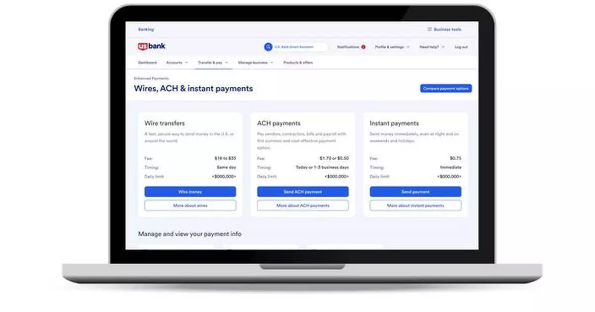 U.S. Bank Launches Enhanced Payments to Help Small Businesses Move Money Quickly and More Affordably