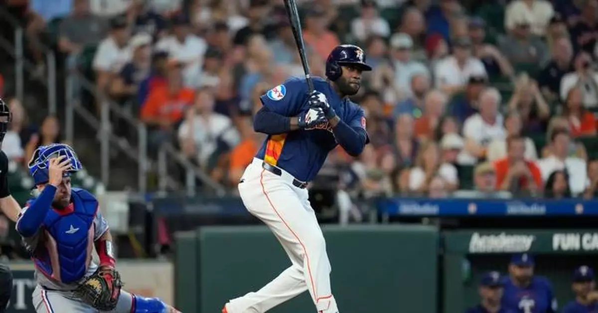 Alvarez ties career high in hits, Peña homers and Astros use 4-run 7th inning to sweep Rangers 7-3