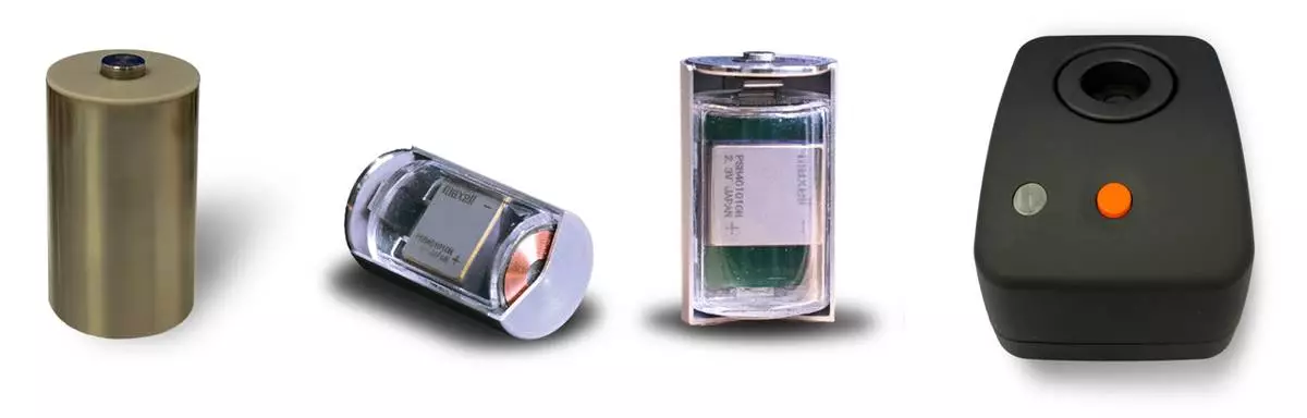 All-Solid-State Battery Module Supporting Wireless Charging and dedicated charger (Under development), Left: Module, Center: Internal Module Structure, Right: Dedicated charger