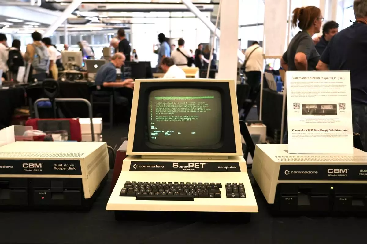 A 1981 Commodore SP9000 “Super PET” computer and floppy disk drives are displayed at the Vintage Computer Festival in Mountain View, Calif., Sunday, Aug. 2, 2026. (AP Photo/Terry Chea)