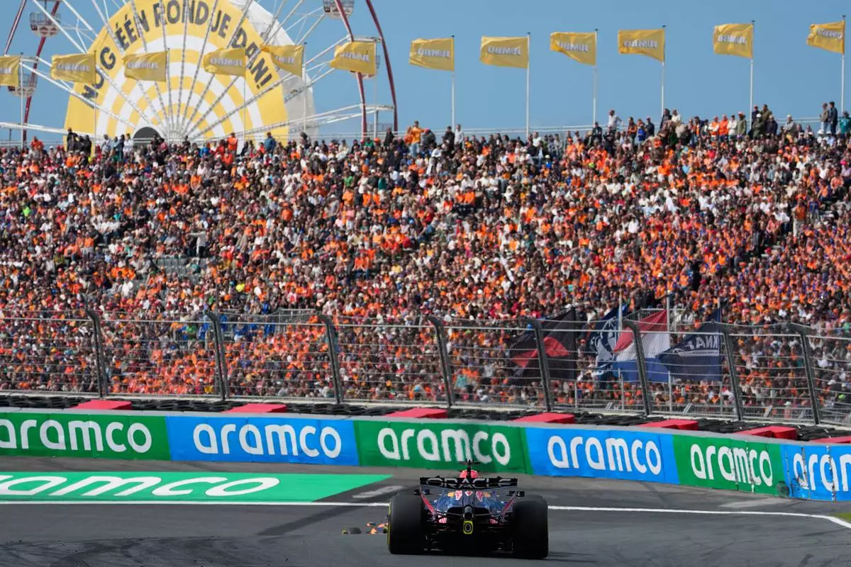 Red Bull driver Max Verstappen of the Netherlands in action during sprint race at the Formula One Dutch Grand Prix in Zandvoort , Netherlands, Saturday, Aug. 22, 2026. (AP Photo/Darko Bandic)
