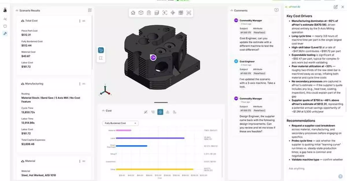aPriori Technologies Launches aiSource, Giving Procurement Teams the Manufacturing Product Intelligence to Negotiate on Equal Terms with Suppliers