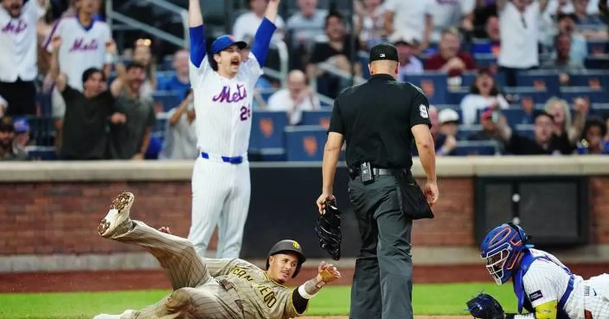 Benge and Ewing nail the Padres at home plate as the Mets hang on for a 2-1 victory