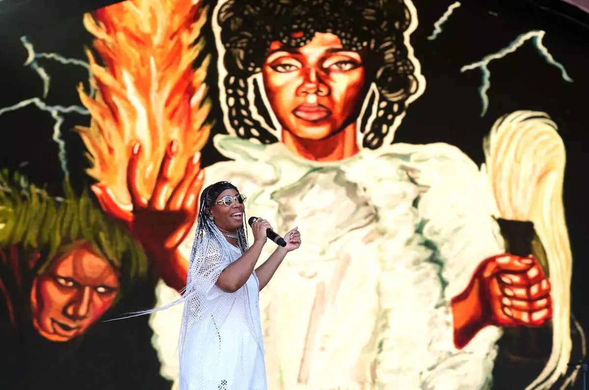 Santigold performs at the Daisy Chain Fields Music Festival on Saturday, Aug. 29, 2026, at Great Park in Irvine, Calif. (AP Photo/Chris Pizzello)