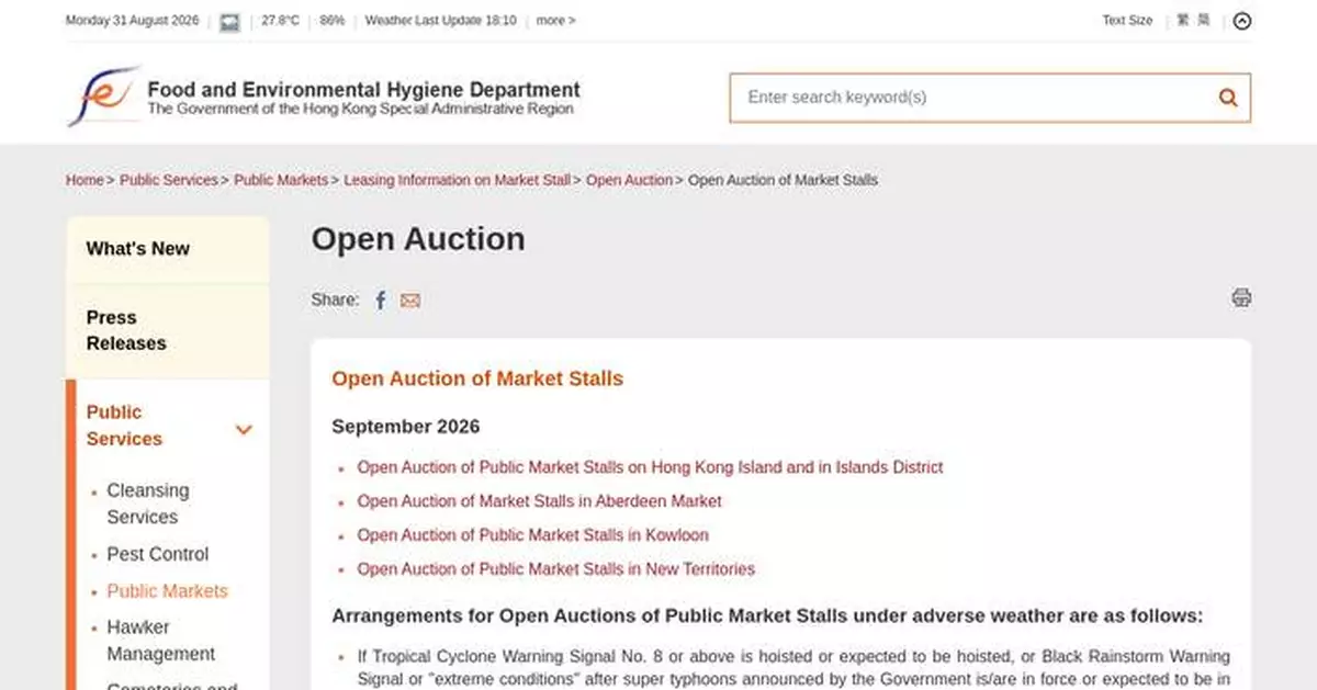 Open Auctions for 556 Market Stalls Set for September; First-Come Rentals Available on September 18.
