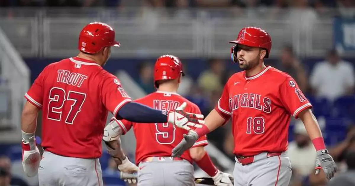 Trout and Schanuel homer in Angels 4-3 win over Marlins