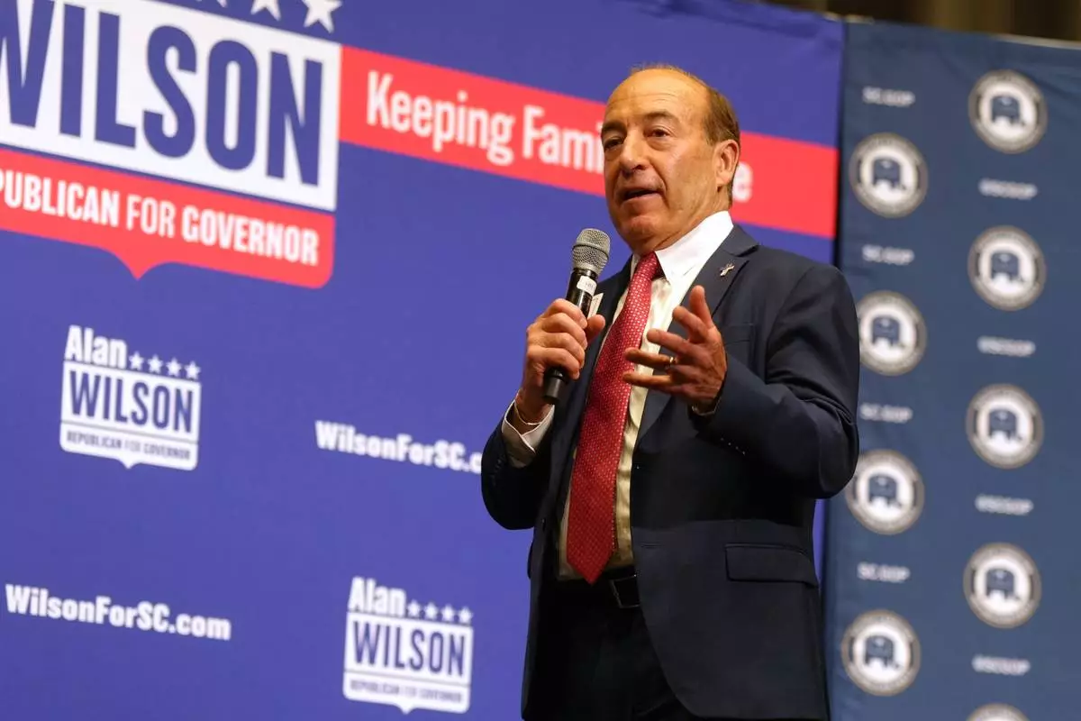 Businessman Mark Lynch speaks at a Senate candidate stump event to ahead of a special GOP primary to select a replacement for the late Sen. Lindsey Graham, R-S.C., Saturday, Aug. 1, 2026, in Lexington, S.C. (AP Photo/Meg Kinnard)