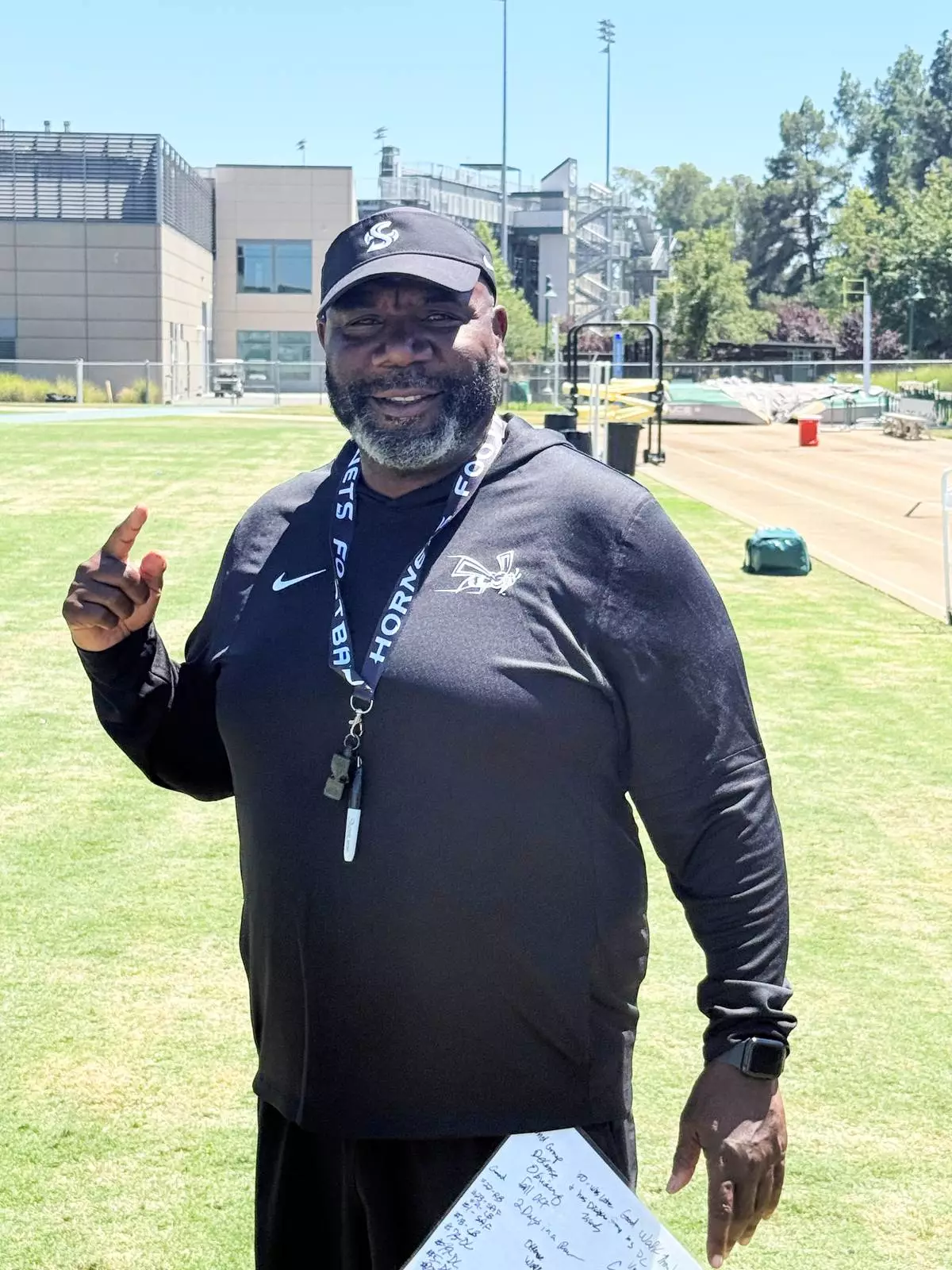 Sacramento State football coach Alonzo Carter poses for a photo on campus on Friday, July 31, 2026 in Sacramento, Calif. (AP Photo/Josh Dubow)