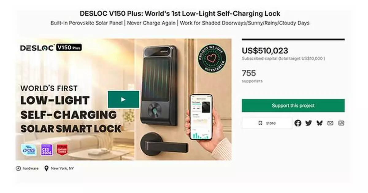 DESLOC V150 Plus Solar Smart Lock Tops $500,000 on Kickstarter, Setting a New Smart Lock Crowdfunding Milestone