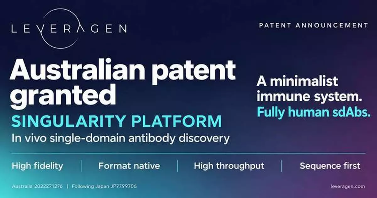 Leveragen Secures Australian Patent for Singularity Platform Advancing Fully Human Single-Domain Antibody Discovery
