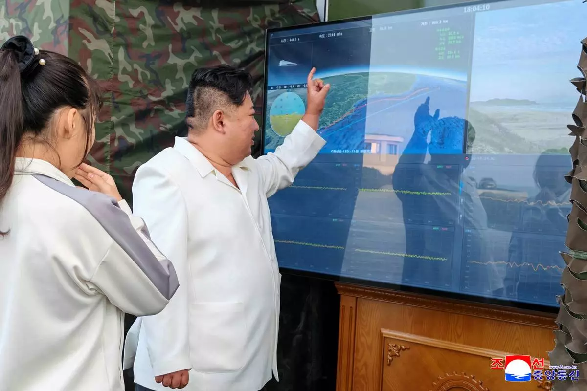 In this photo provided Tuesday, Sept. 22, 2026, by the North Korean government, its leader Kim Jong Un, center right, watches missile tests in an undisclosed location, North Korea Sunday, Sept. 20, 2026. Independent journalists were not given access to cover the event depicted in this image distributed by the North Korean government. The content of this image is as provided and cannot be independently verified. Korean language watermark on image as provided by source reads: "KCNA" which is the abbreviation for Korean Central News Agency. (Korean Central News Agency/Korea News Service via AP)