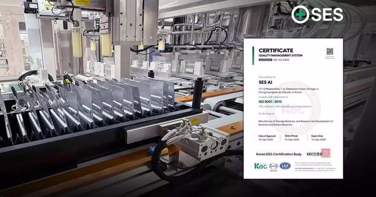 SES AI’s Chungju Battery Facility Achieves ISO 9001:2015 Certification for Production of NDAA-Compliant Drone Cells
