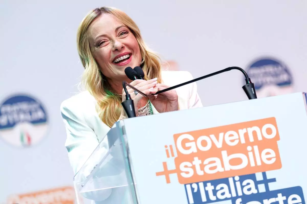 Italian Prime Minister Giorgia Meloni speaks during a news conference in Bari, Friday, Sept 4, 2026 (Roberto Monaldo /LaPresse via AP)