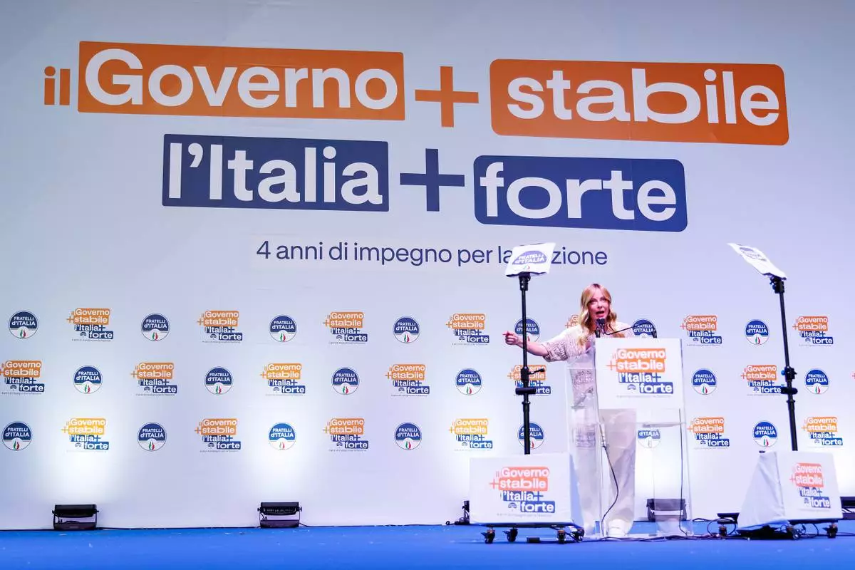 Italian Prime Minister Giorgia Meloni speaks during a news conference in Bari, Friday, Sept 4, 2026 (Roberto Monaldo /LaPresse via AP)