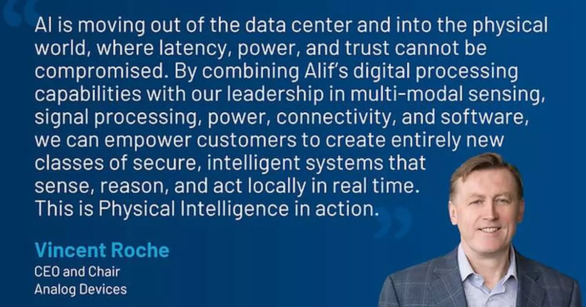Analog Devices to Acquire Alif Semiconductor, Adding an AI-Native Processing Platform to Advance Physical Intelligence for the Next Generation of Real-World Systems