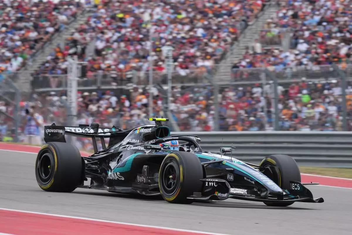 Mercedes driver Andrea Kimi Antonelli of Italy steers his car during the Formula One U.S. Grand Prix auto race in Austin, Texas, Sunday, Oct. 25, 2026. (AP Photo/Eric Gay)