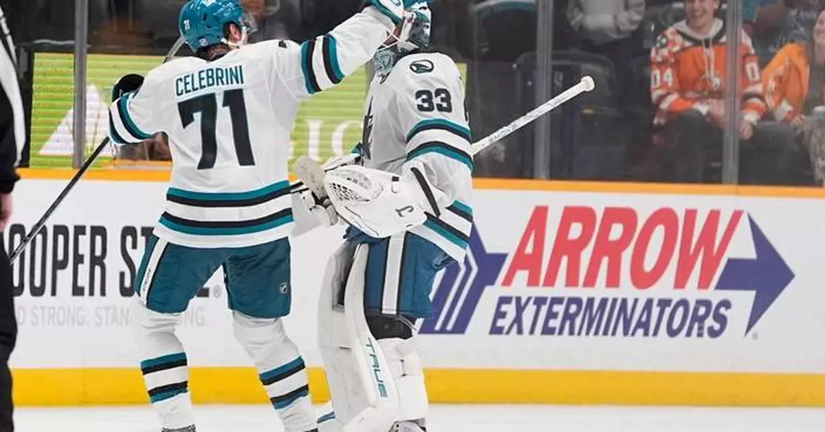 Celebrini scores lone shootout goal to lift the Sharks past the Predators 3-2