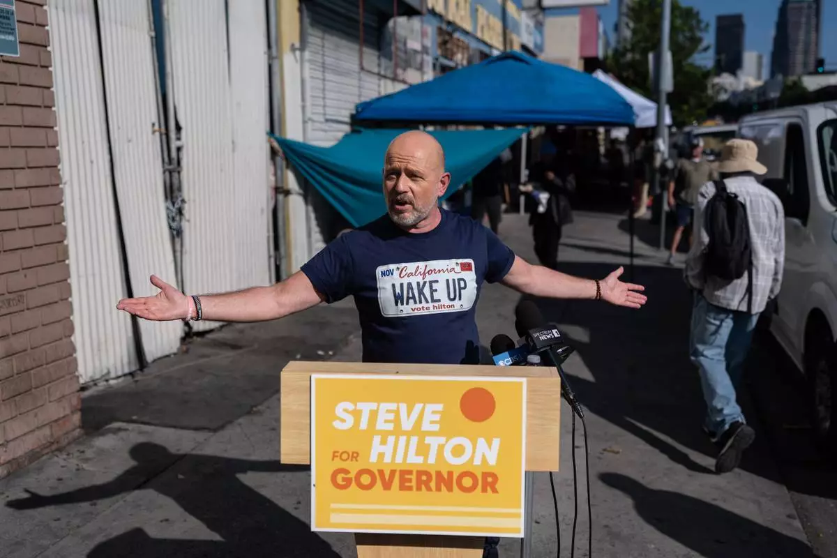 California gubernatorial candidate Steve Hilton speaks during a news conference in Los Angeles, Monday, Sept. 21, 2026. (AP Photo/Jae C. Hong)