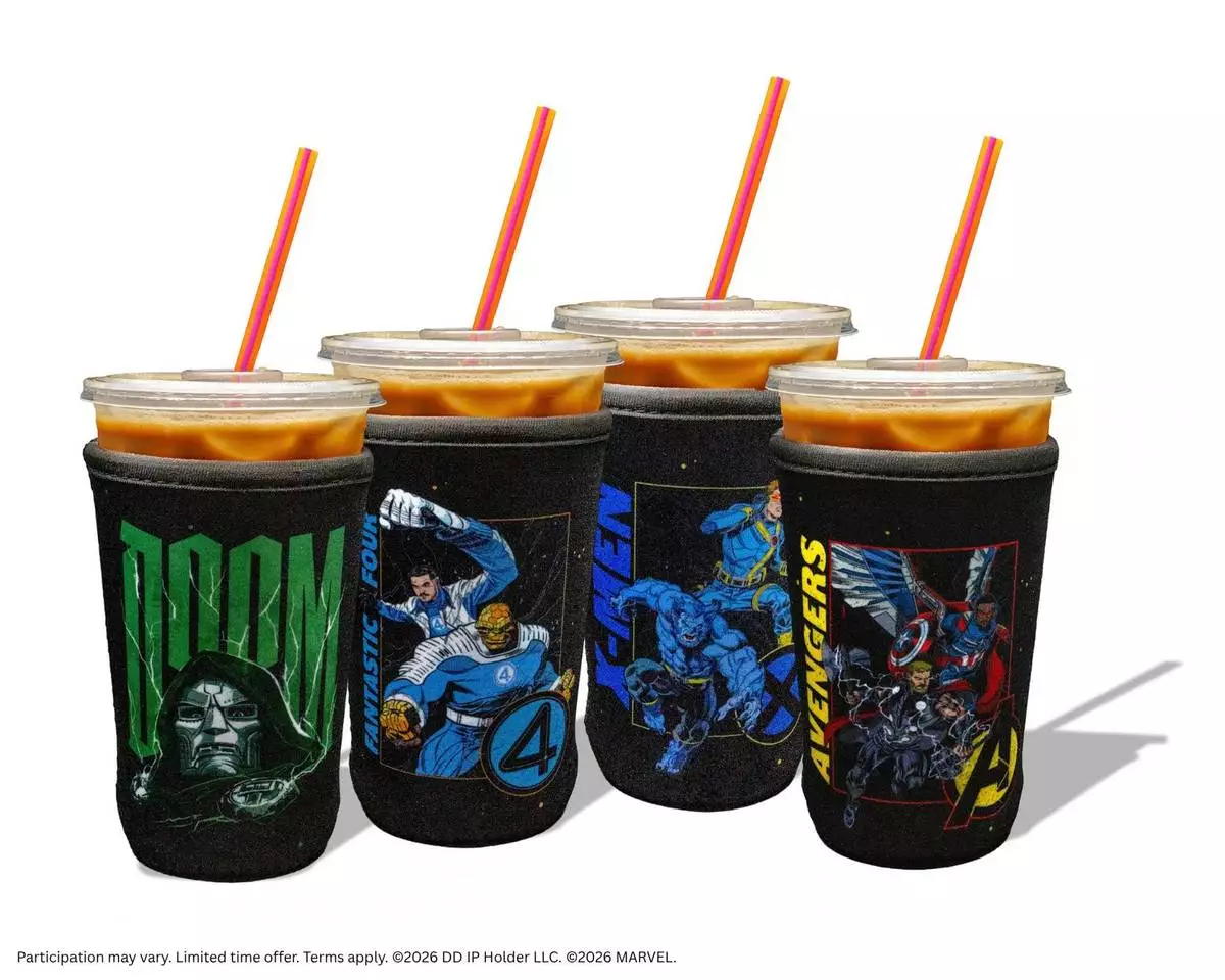 Dunkin’s Avengers: Doomsday-Themed Character Cup Sleeves feature artwork inspired by Doctor Doom, the Avengers, X-Men and Fantastic Four, available at participating Dunkin’ restaurants nationwide beginning Nov. 4, while supplies last.