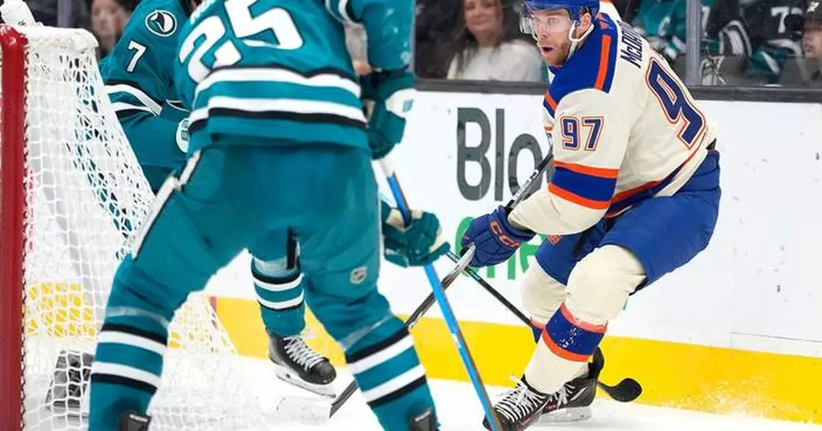 McDavid posts 10th assist as Oilers beat Sharks 3-1 for 4th straight win