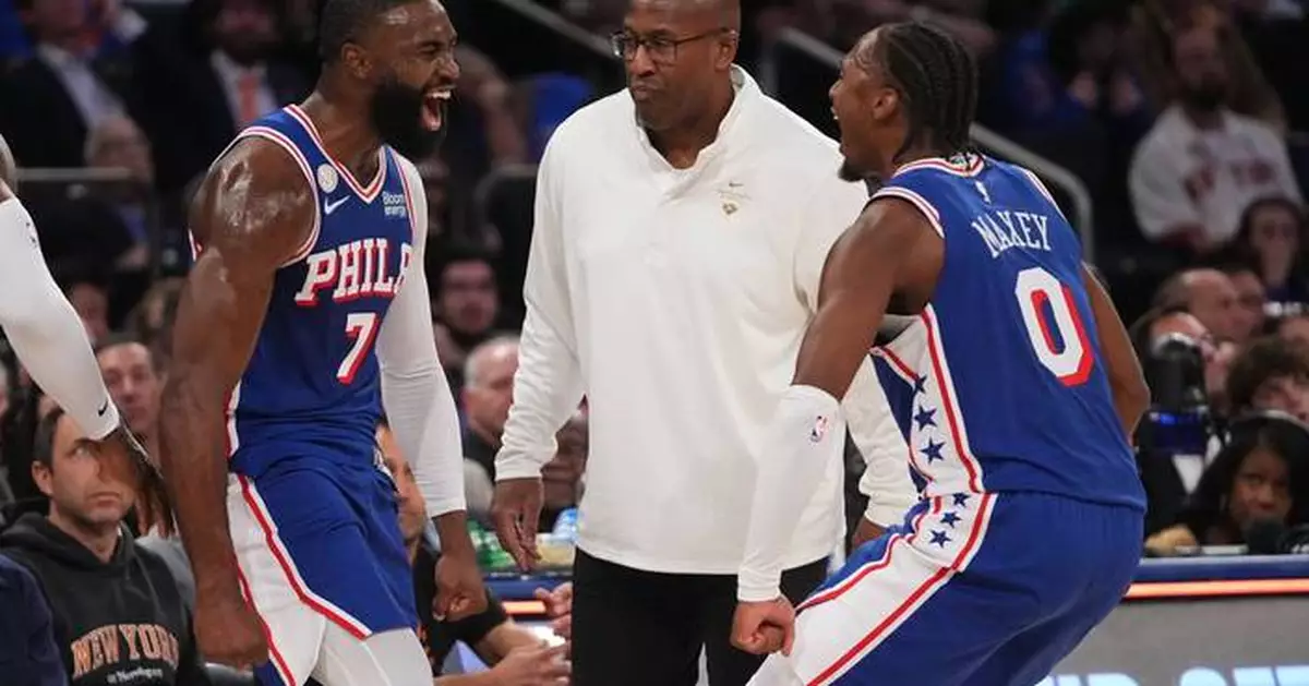 76ers win opening game with LeBron James and Jaylen Brown, beating NBA champion Knicks 106-100