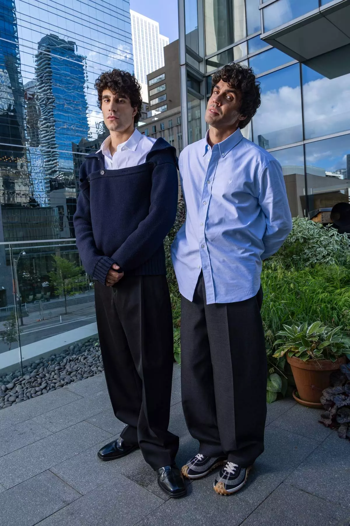 Directors Javier Calvo, left and Javier Ambrossi pose for a portrait to promote "La Bola Negra" during the Toronto International Film Festival on Monday, Sept. 14, 2026, in Toronto. (Photo by Joel C Ryan/Invision/AP)