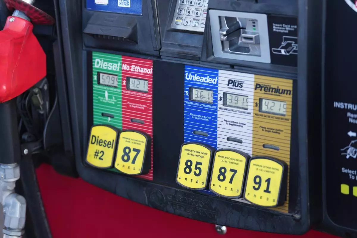 The prices of a gallon of the various grades of fuel available is displayed electronically on a pump at a QuikTrip station Thursday, Oct. 1, 2026, in Greenwood Village, Colo. (AP Photo/David Zalubowski)