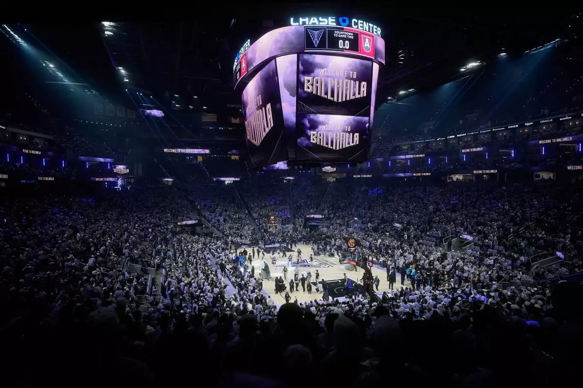 Chase Center is seen before Game 5 of the WNBA basketball finals between the Golden State Valkyries and the Atlanta Dream, Monday, Oct. 26, 2026, in San Francisco. (AP Photo/Jeff Chiu)