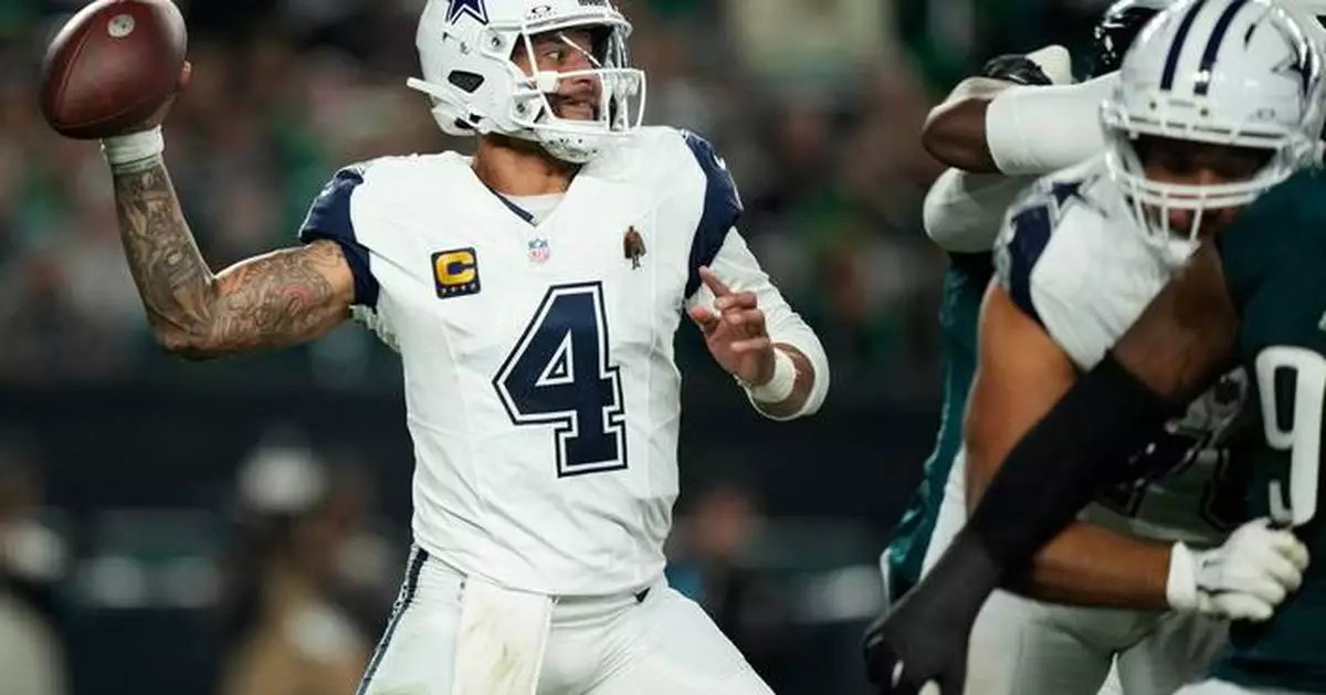 Dak Prescott throws 3 TD passes, Javonte Williams runs for 155 yards as Cowboys beat Eagles 38-21