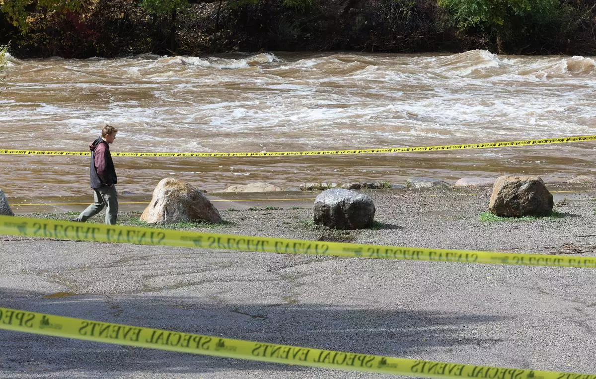 The Animas River on Saturday was still closed on Saturday, Oct. 24, 2026, in Durango, Colo. (Jerry McBride/The Durango Herald via AP)