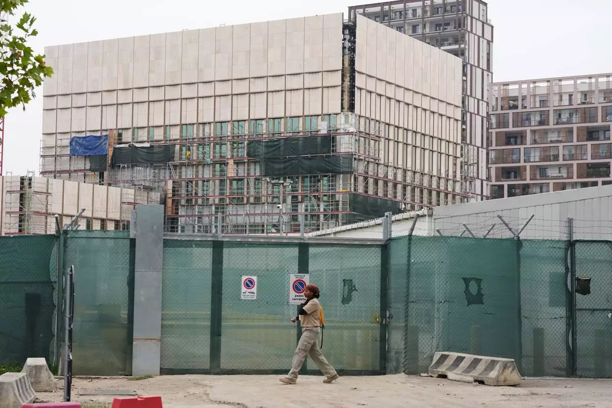 A view of the construction site of the new U.S. Consulate, in Milan, Italy, Wednesday, Oct. 7, 2026. (AP Photo/Luca Bruno)