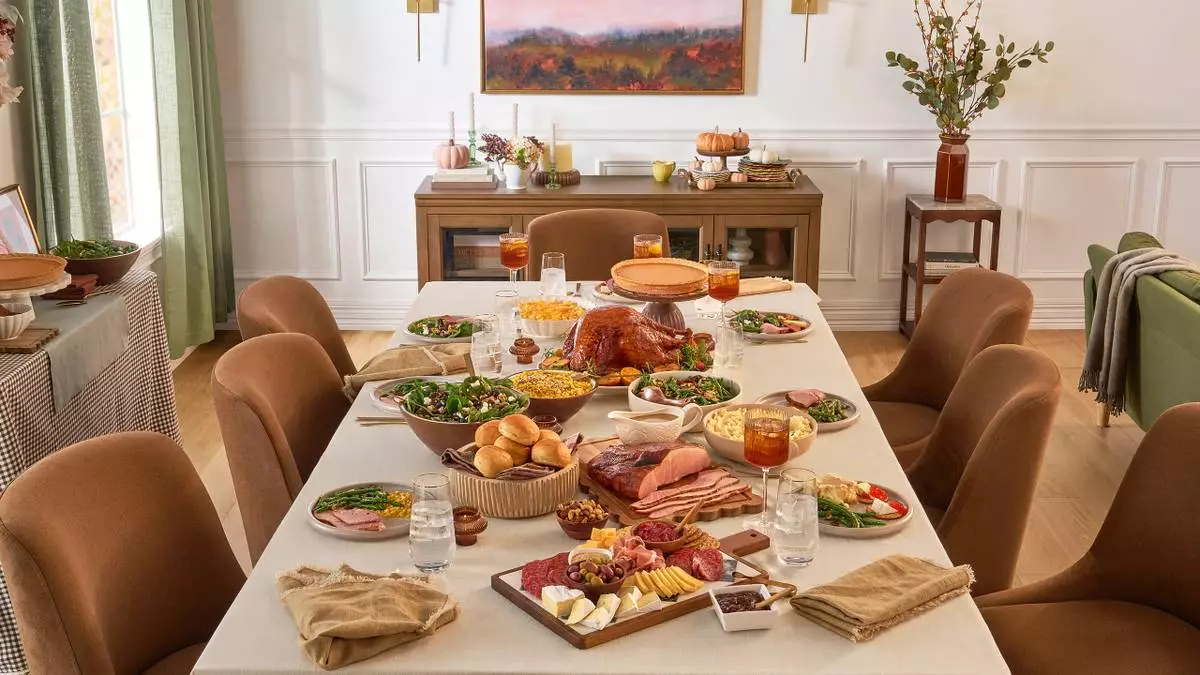 The 2026 Sam's Club Thanksgiving meal is displayed on a festive dining table, showcasing the many dishes included in the meal.