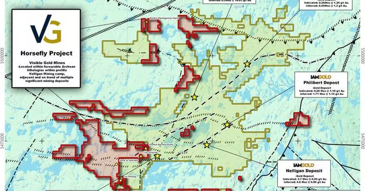 Visible Gold Expands Its District-Scale Horsefly Gold Property by Staking 144 km2 of New Claims Adjacent to IAMGOLD's Nelligan Mining Complex