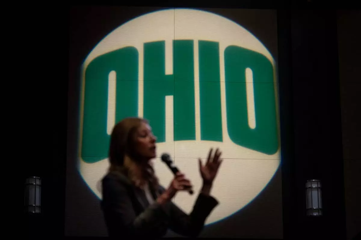 Democratic gubernatorial candidate Dr. Amy Acton speaks during a campaign event at Ohio University in Athens, Ohio, Thursday, Sept. 17, 2026. (AP Photo/Carolyn Kaster)